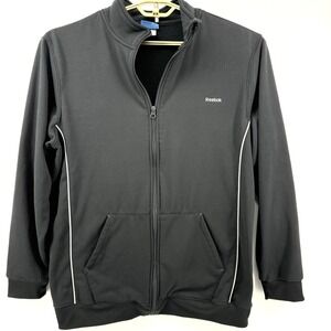 Reebok Mens L Full Zip warmup Long Sleeved Kangaroo Pockets Black Fleece Lined‎